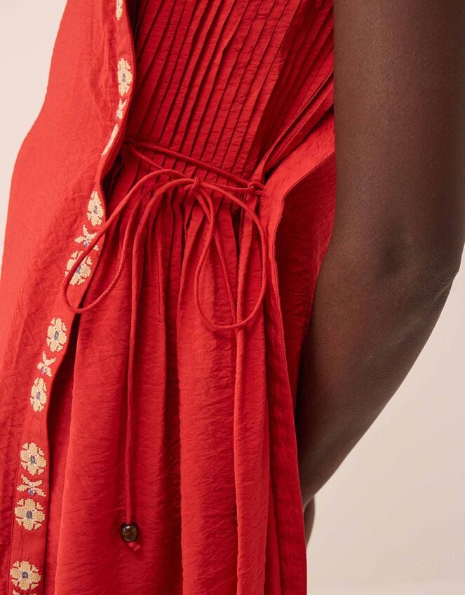 Cheryl Embroidered Side Tie Dress, Red (RED), large