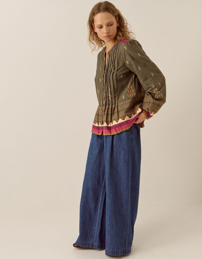 East Apate Print Top, Green (KHAKI), large