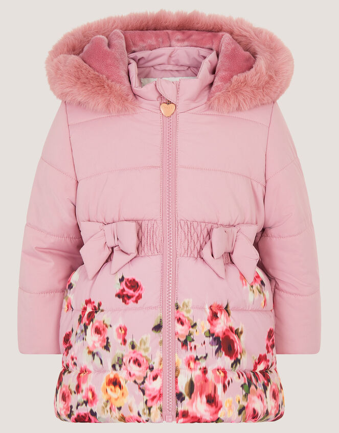 Baby Blurred Floral Print Puffer Coat, Pink (PINK), large