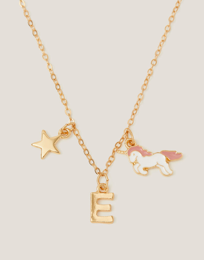 Initial Unicorn Charm Necklace, Pink (PINK), large