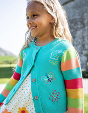 Frugi Cammie Butterfly Embroidered Cardigan, Blue (BLUE), large