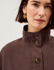 Marie Funnel Neck Linen Blend Jacket, Brown (CHOCOLATE), large