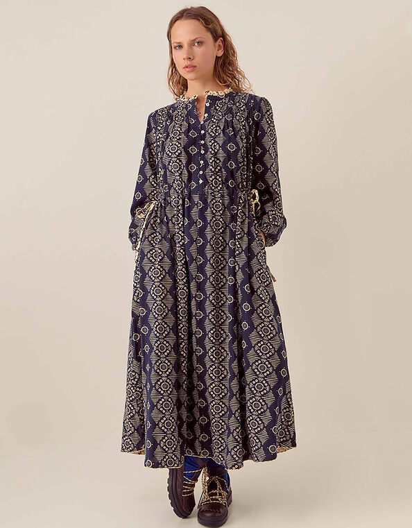 East Celine Textured Cotton Midi Dress, Blue (NAVY), large