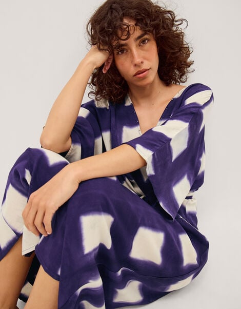 Halia Artisanal Tie-Dye Midi Kaftan, Blue (NAVY), large