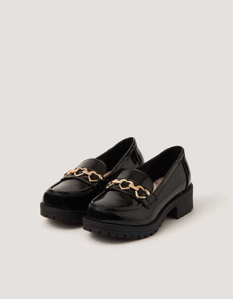 Heart Patent Loafer School Shoes, Black (BLACK), large