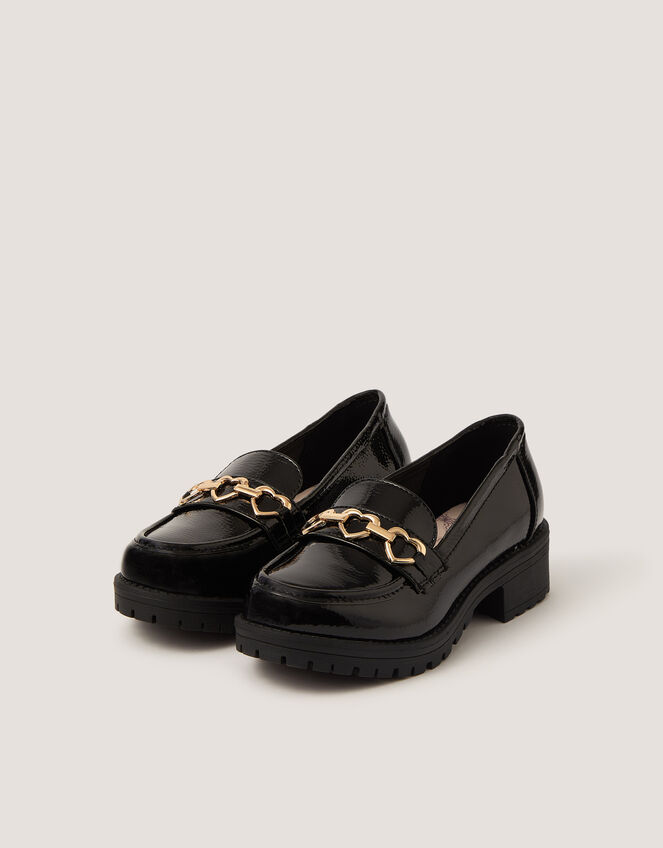 Heart Patent Loafer School Shoes, Black (BLACK), large