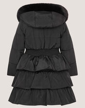 Taylor Bow Hooded Puffer Coat, Black (BLACK), large