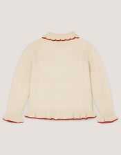 Cherry Embroidered Cable Knit Cardigan, Ivory (IVORY), large