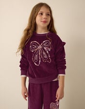 Bow Embellished Velour Sweatshirt, Brown (BROWN), large