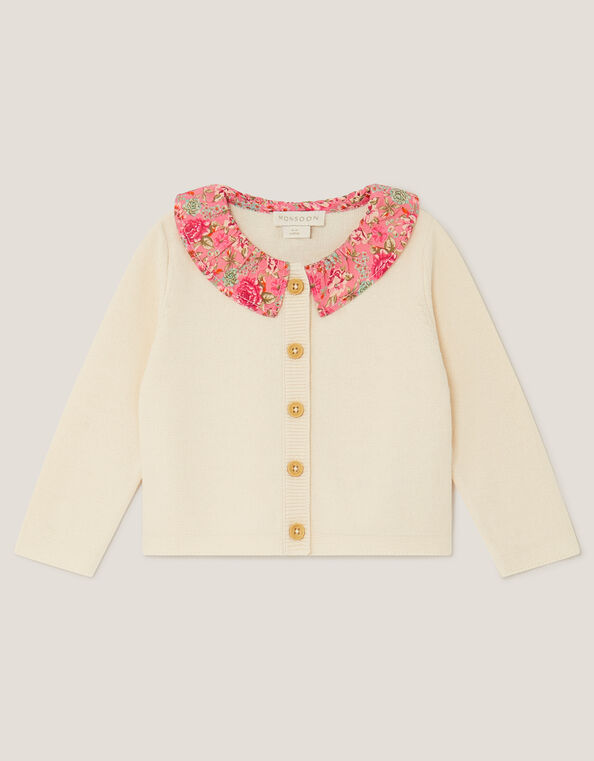Newborn Floral Collar Cardigan, Ivory (IVORY), large