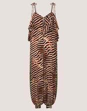 Annie Sleeveless Animal Print Jumpsuit, Brown (BROWN), large