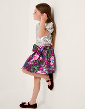 Floral Print Bow Scuba Skirt, Purple (PURPLE), large