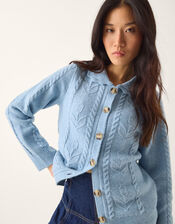 Kat Floral Cable Knit Cardigan, Blue (LIGHT BLUE), large