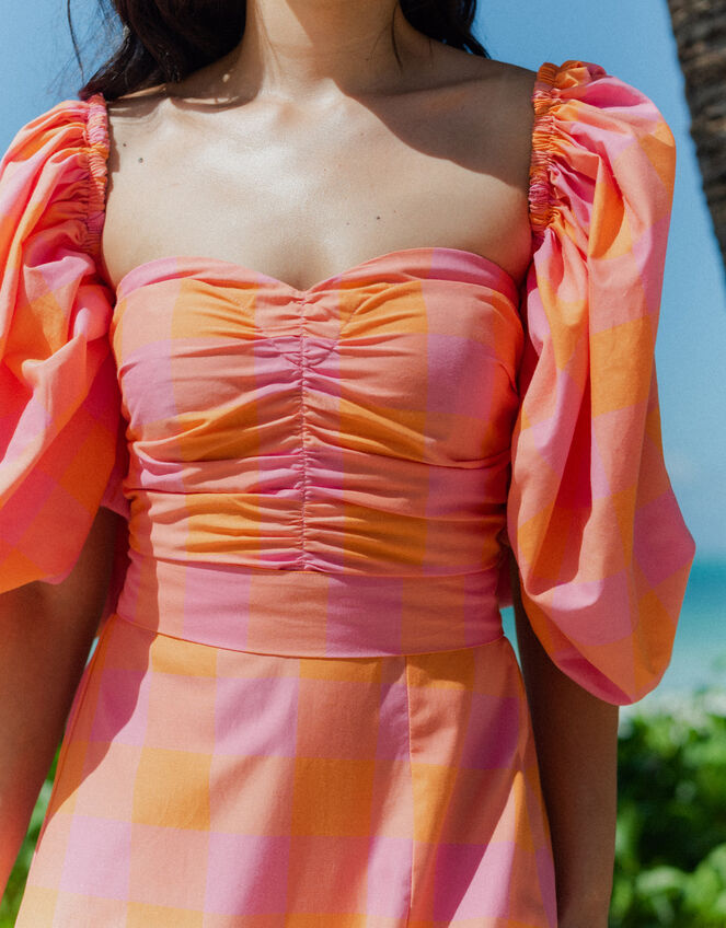 Sundress Violette Puff Sleeve Check Maxi Dress, Pink (PINK), large