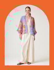 One Hundred Stars Crane Print Kimono Jacket, Blue (LIGHT BLUE), large