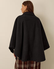 Claudie Collar Cape Coat, Black (BLACK), large