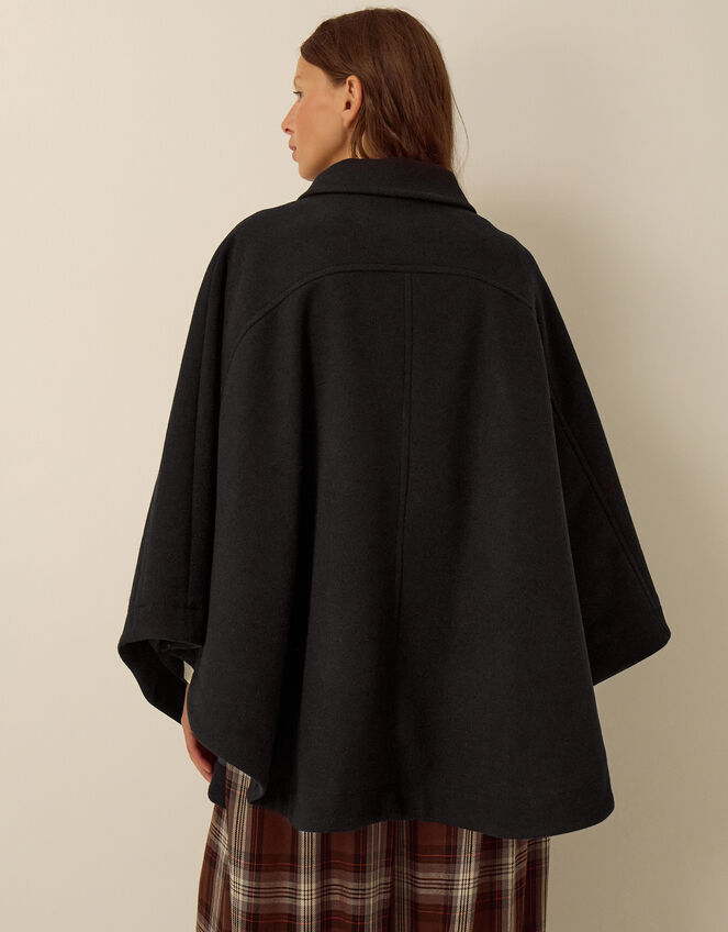 Claudie Collar Cape Coat, Black (BLACK), large