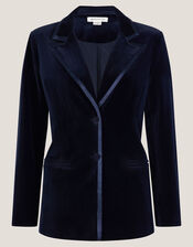 Mila Single Breasted Velvet Blazer, Blue (MIDNIGHT), large