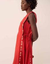 Cheryl Embroidered Side Tie Dress, Red (RED), large