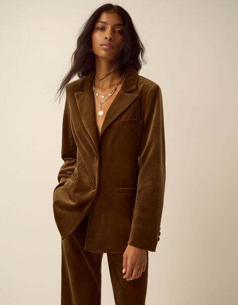 Vicky Velvet Blazer, Green (KHAKI), large