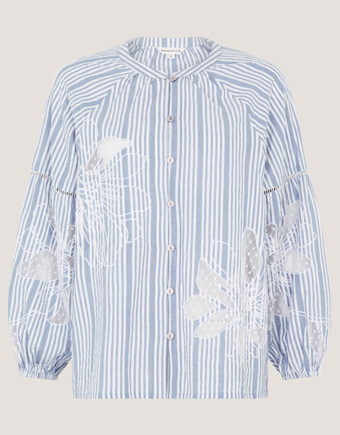 Maia Embroidered Stripe Blouse, Blue (BLUE), large