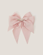 Long Tiered Satin Bow Hair Clip, Pink (DUSKY PINK), large