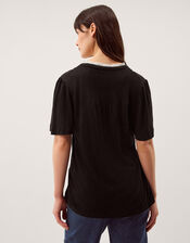 Lucia Lace Linen Blend T-Shirt, Black (BLACK), large