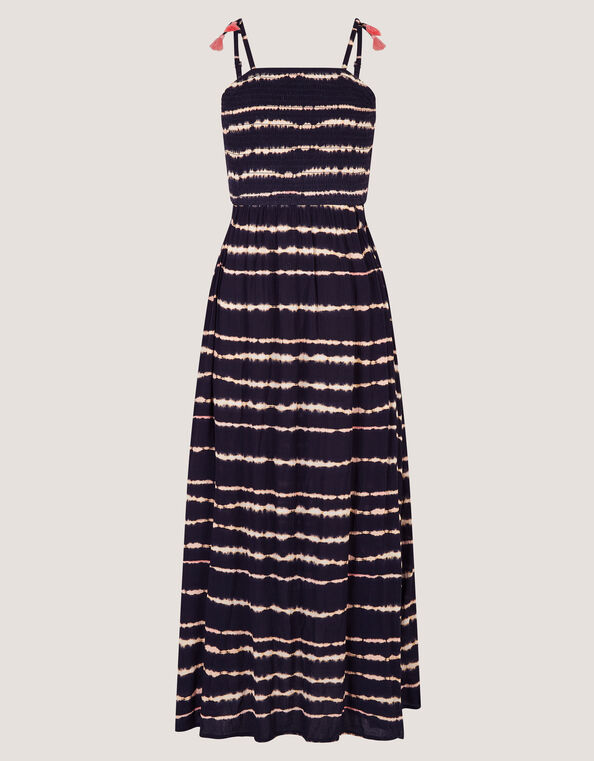 Tie-Dye Smocked Maxi Dress, Black (BLACK), large