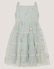 Baby Luna Floral Embroidered Mesh Dress, Green (SAGE), large