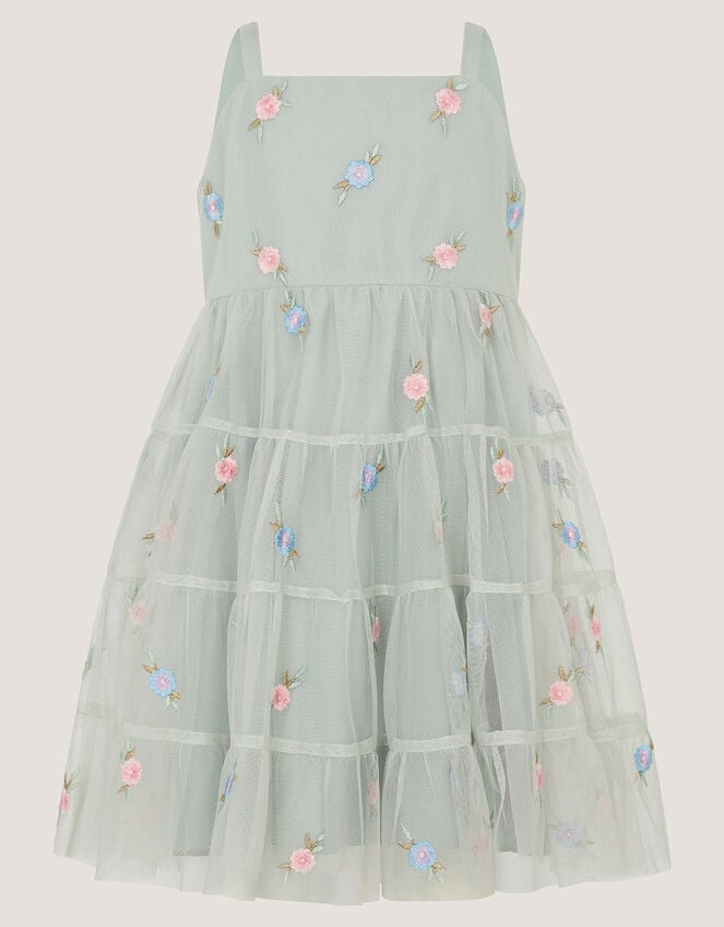 Baby Luna Floral Embroidered Mesh Dress, Green (SAGE), large