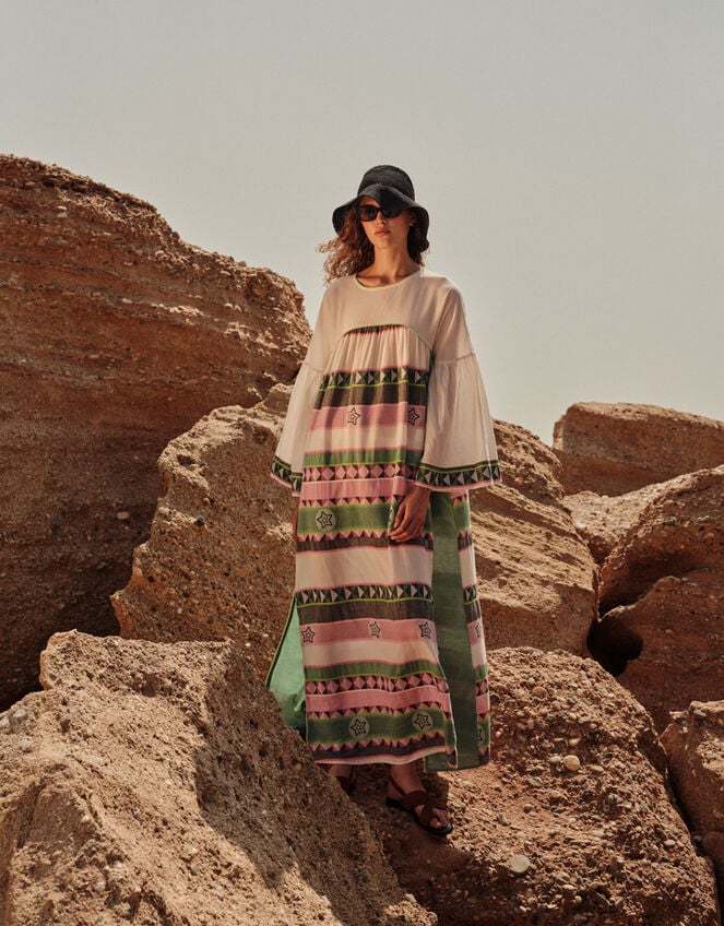 Devotion Twins Vela Geometric Stripe Maxi Dress, Multi (MULTI), large