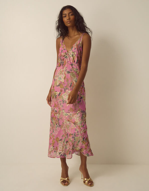 Ada Sleeveless Metallic Bias Cut Midi Dress, Pink (PINK), large