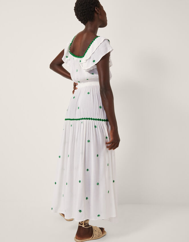 Isabelle Embroidered Square Neck Midi Dress, White (WHITE), large