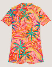 Tropical Swirl UPF50+ Short Swimsuit, Orange (ORANGE), large