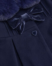 Baby Fluffy Collar Bow Coat, Blue (NAVY), large