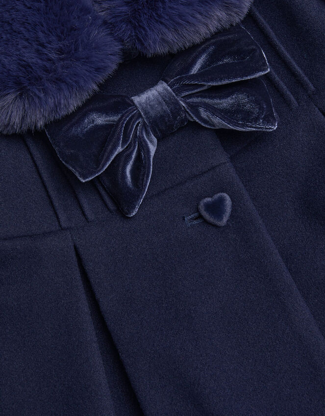 Baby Fluffy Collar Bow Coat, Blue (NAVY), large