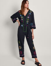 La Galeria Elefante Hand-Embroidered Jumpsuit, Black (BLACK), large