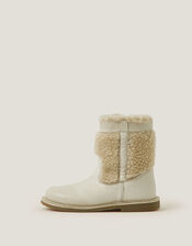 Borg Leather Boots, Cream (CREAM), large