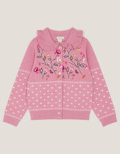 Floral Embroidered Collar Cardigan, Pink (PINK), large