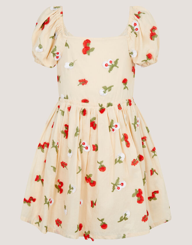 Puff Sleeve Floral Embroidered Dress, Ivory (IVORY), large