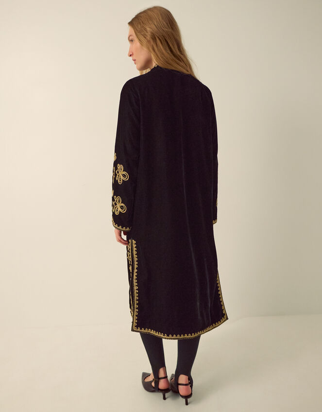 Monsoon x Queens of Archive Kate Long Embroidered Velvet Jacket, Black (BLACK), large