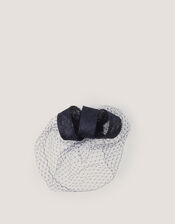 Alexia Twist Veil Fascinator Hair Slide, Blue (NAVY), large