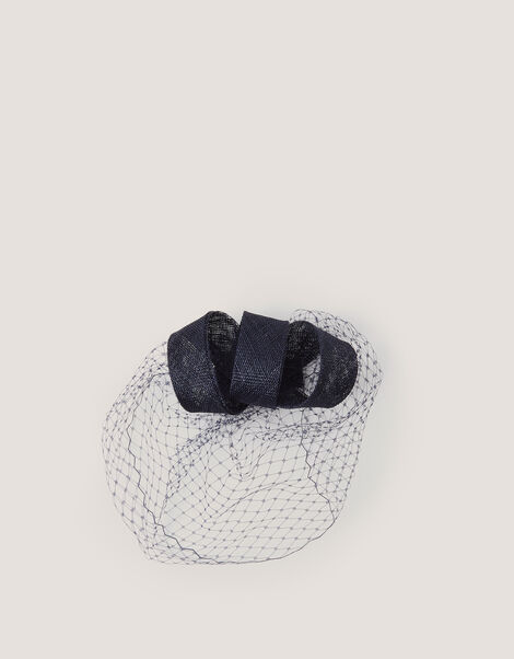 Alexia Twist Veil Fascinator Hair Slide, Blue (NAVY), large