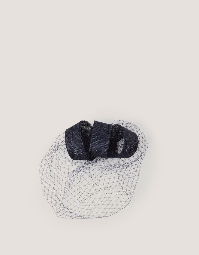 Alexia Twist Veil Fascinator Hair Slide, Blue (NAVY), large