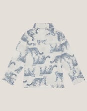 Leopard Print Long Sleeve Shirt, White (WHITE), large