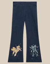Embellished Unicorn Kick Flare Leggings, Blue (NAVY), large