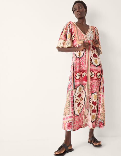 Patti Flutter Sleeve Tile Print Maxi Dress, Pink (DARK PINK), large