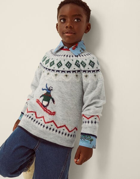 Penguin Fair Isle Jumper, Grey (GREY), large