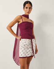 The India Edit Colette Ruched Bandeau Top & Scarf, Red (BURGUNDY), large