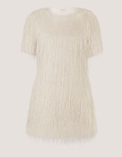 Tori Short Sleeve Fringe Mini Dress, Ivory (IVORY), large